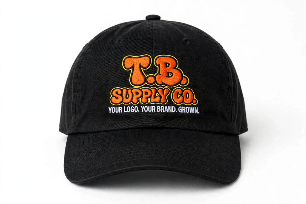 T.B. Supply Co. Baseball Cap mockup - light tagline