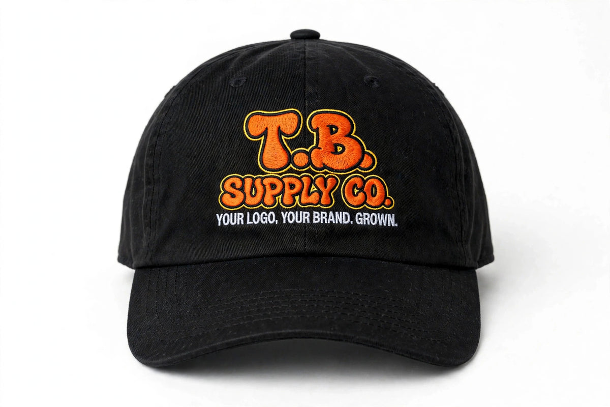 T.B. Supply Co. Baseball Cap mockup - light tagline