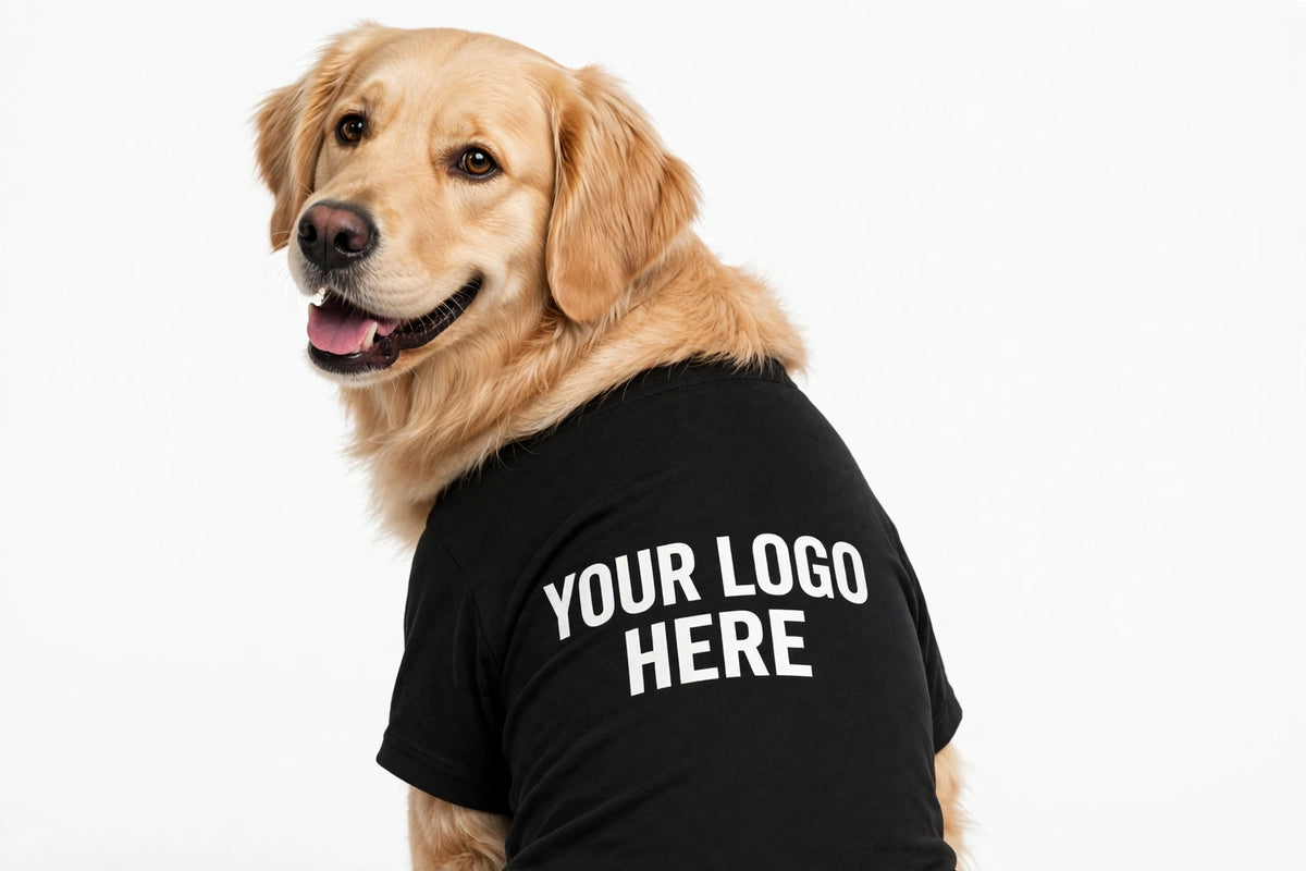 Custom pet shirt mockup reading Your Logo Here