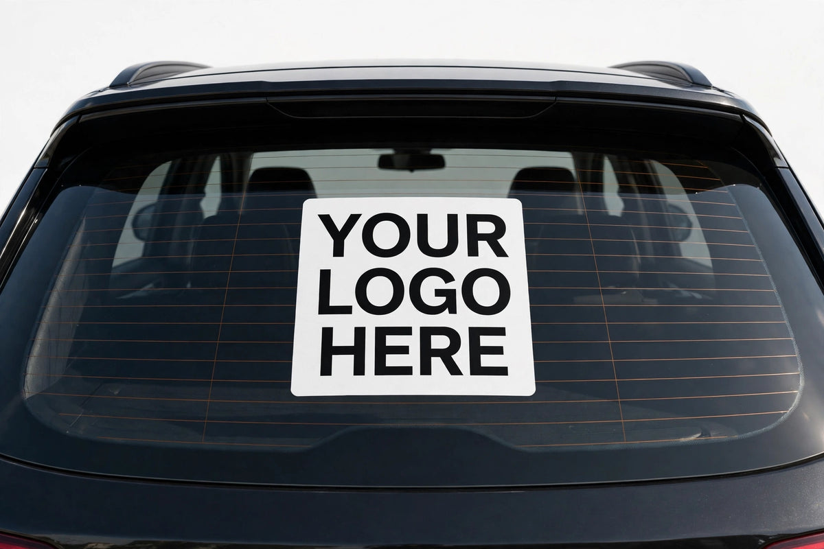 Custom vehicle decal mockup reading Your Logo Here