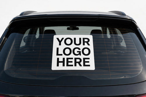 Custom vehicle decal mockup reading Your Logo Here